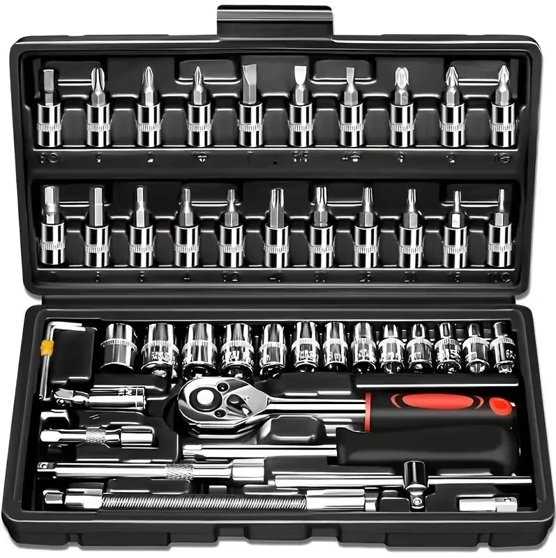 46 Piece Socket Wrench Set | Metric & Imperial Ratchet Tool Kit For Car Repair & DIY