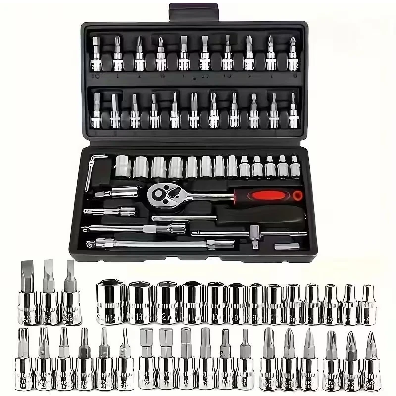 46 Piece Socket Wrench Set | Metric & Imperial Ratchet Tool Kit For Car Repair & DIY