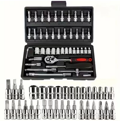 46 Piece Socket Wrench Set | Metric & Imperial Ratchet Tool Kit For Car Repair & DIY