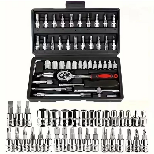 46 Piece Socket Wrench Set | Metric & Imperial Ratchet Tool Kit For Car Repair & DIY