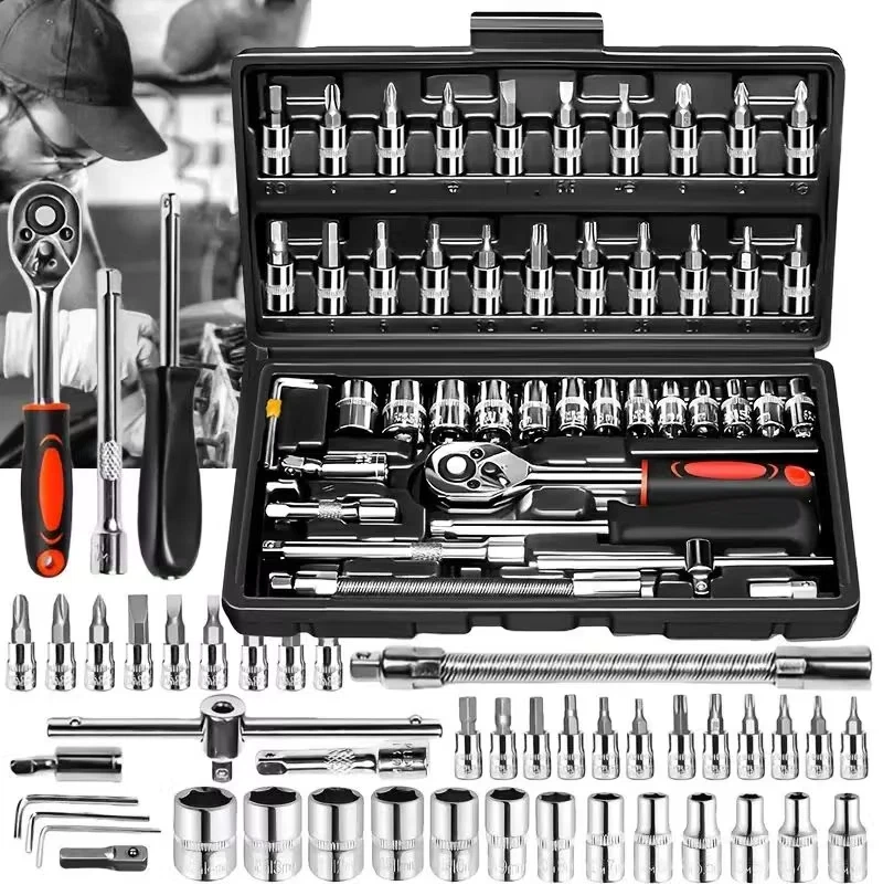 46 Piece Socket Wrench Set | Metric & Imperial Ratchet Tool Kit For Car Repair & DIY