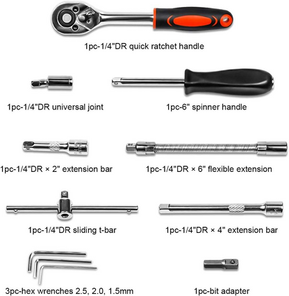 46 Piece Socket Wrench Set | Metric & Imperial Ratchet Tool Kit For Car Repair & DIY