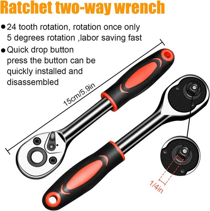 46 Piece Socket Wrench Set | Metric & Imperial Ratchet Tool Kit For Car Repair & DIY