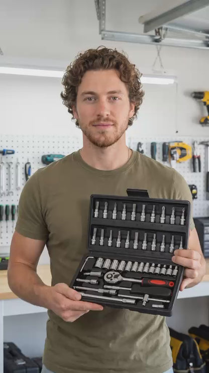 46 Piece Socket Wrench Set | Metric & Imperial Ratchet Tool Kit For Car Repair & DIY